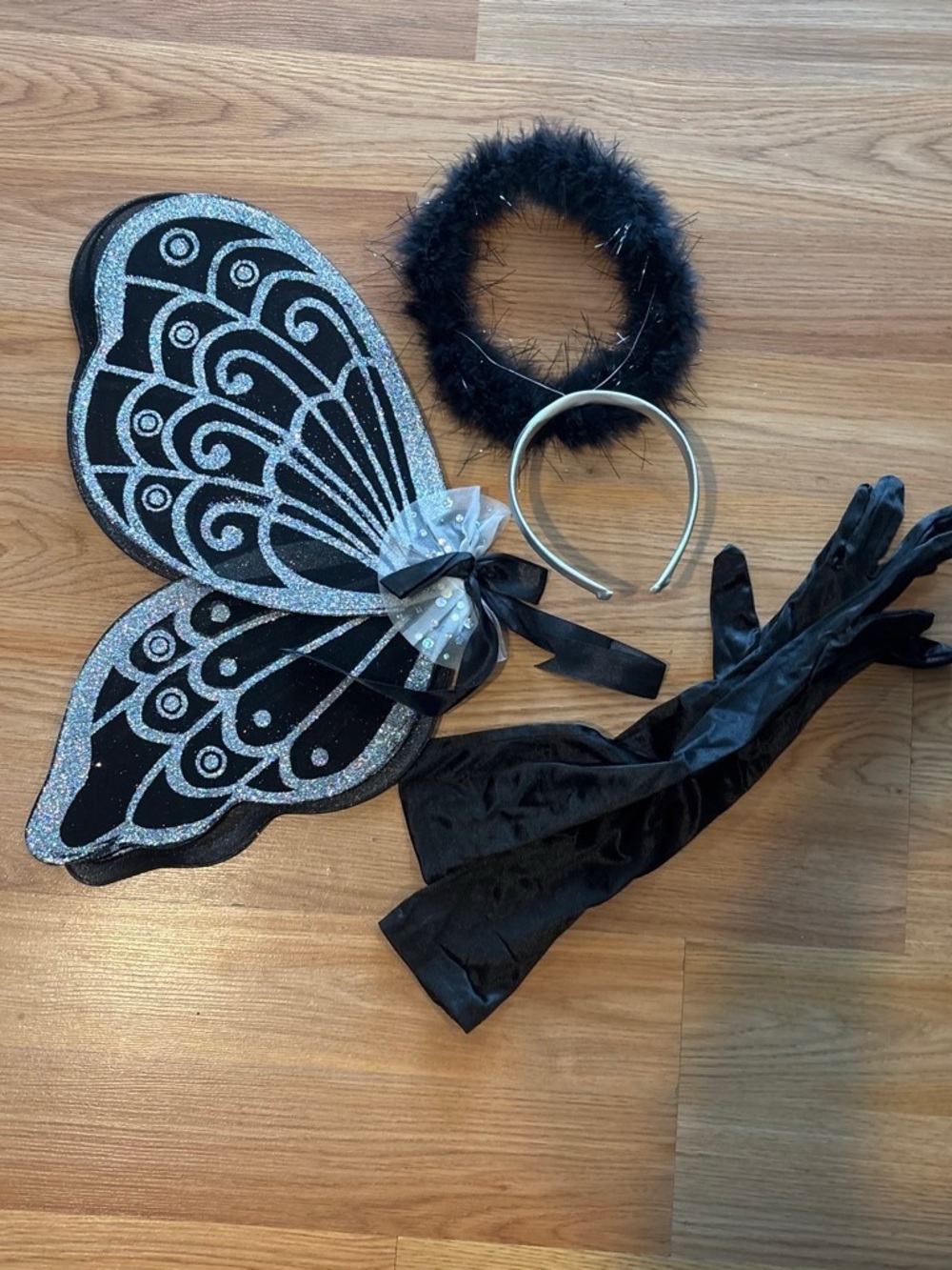 Black Glitter Butterfly Wings Set with Headband and Gloves